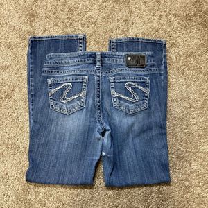 Silver Jeans Aiko Boot Cut Size 29 Low Rise Women Denim Blue Pants Damaged
